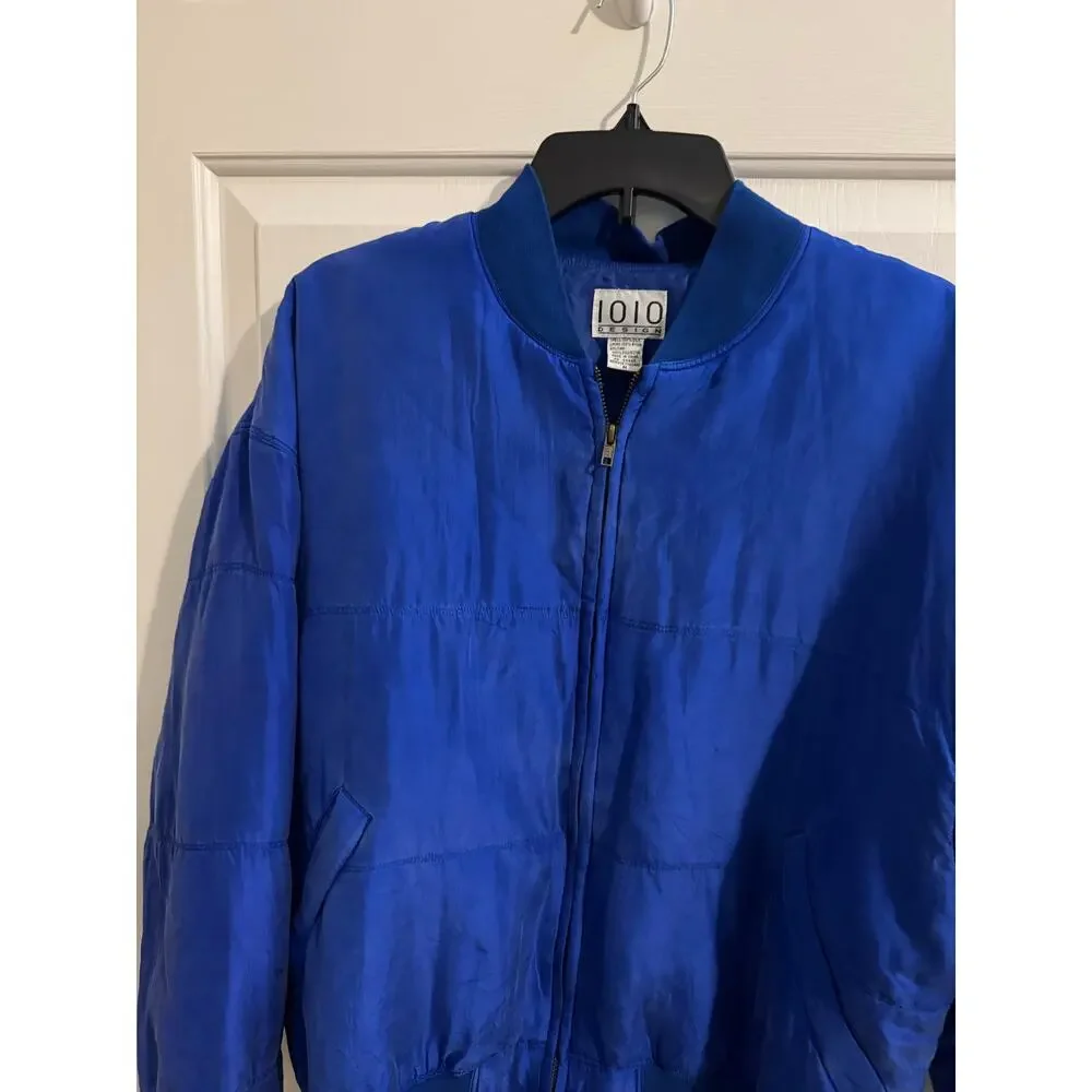 1010 Design Vintage Mens Brushed Silk Quilted Lined Bomber Blue Size M